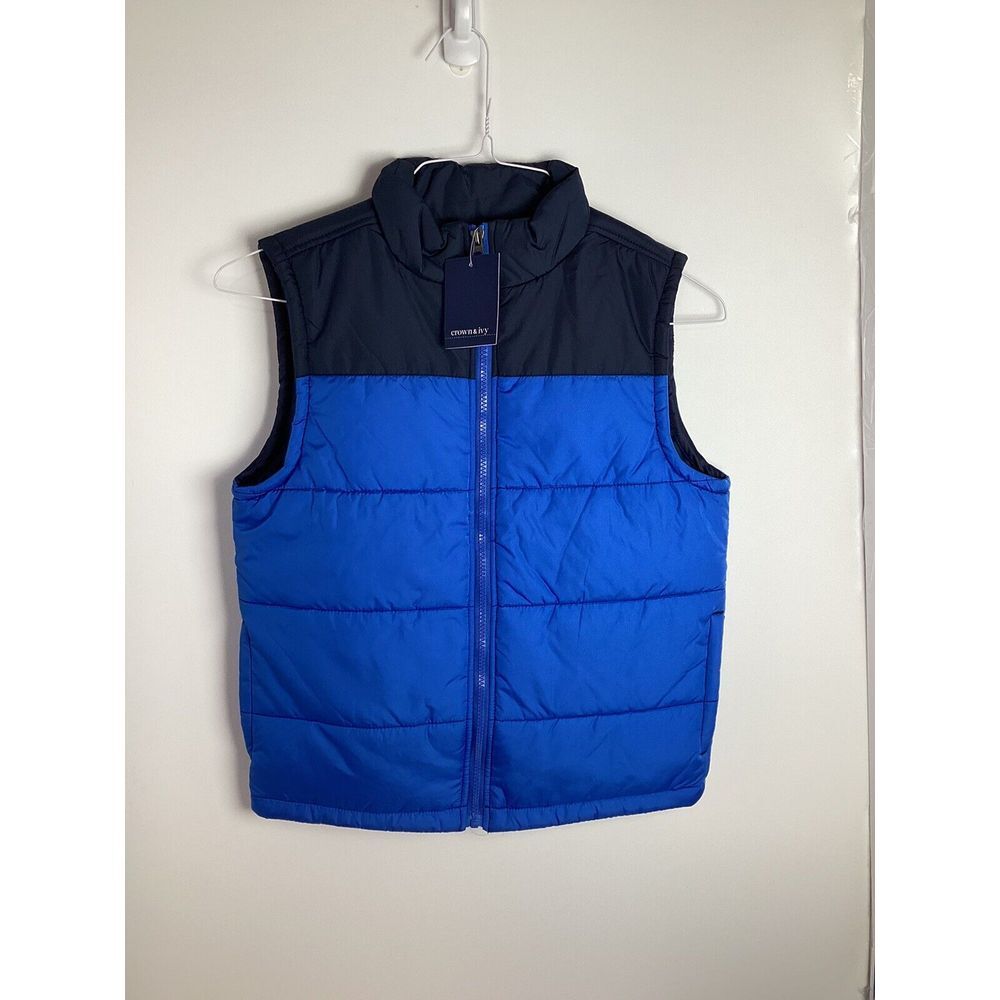 NWT Crown & Ivy Kids Blue Two Tone Puffer Vest With Pockets